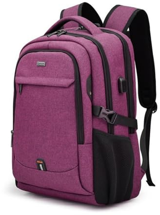 FANDARE Laptop ryggsäck män kvinnor skolryggsäck med USB-laddningsport handbagage butik arbete skolväskor laptopväska för arbete resor vandring ledig dagryggsäck högskola, Rosenröd, L