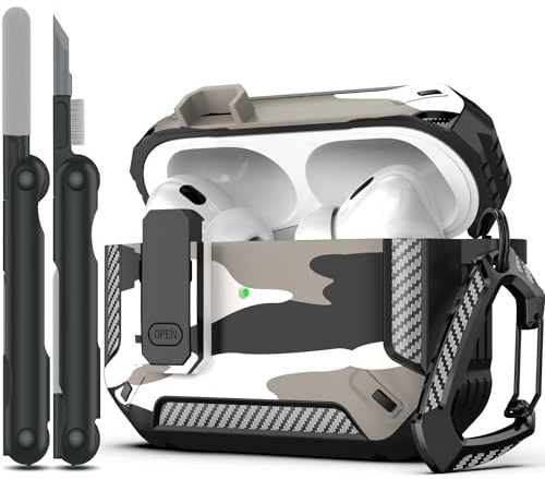 RFUNGUANGO Kompatibel mit Airpod Pro 2 Hülle (2023/2022/2019) mit Reinigungskit, Hartschalen-Schutz Hülle Kompatibel mit Airpods Pro 2./1. Generation (USB-C/Blitzkabel),Tarnfarbe