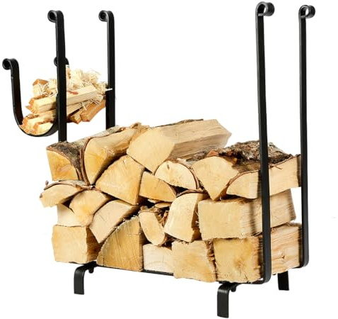 Firewood Storage Log Holder Cradle Steel Kindling Storage Basket with Curve | Log Cradle, Log Basket, Kindling Bucket, Fireside Storage, Rack, Stainless Steel, Matte Black