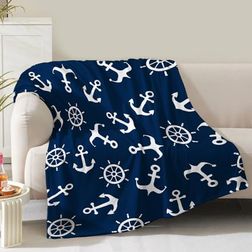 Nautical Anchor Blanket Gifts for Men Boys Dad Women Birthday Christmas Valentine Presents Sea Adventure Ocean Theme Decor Bedroom Living Room Couch Sofa Kids Adults Soft Cozy Throws Navy Blue 60x50