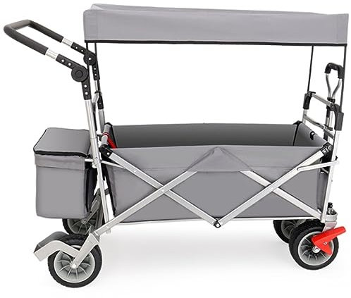 IRYZE Bollerwagen Faltbar Klappbarer Gartenwagen, Robuster Wagen Mit Vordach Für Outdoor-Camping, Strand, Zugwagen Mit 4 Rädern Gartenwagen (Color : Gray)