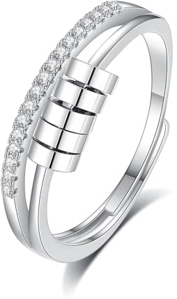 INFUSEU Anti Stress Ring, Fidget Angstring Ringe Verstellbar Bead Einstellbare Spinner Worry Schmuck Anxiety Ring Geschenk für Frauen Damen Mädchen