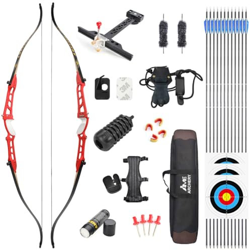 SHARROW Bogenschießen Recurve Bogen und Pfeile Set 66/68/70 Zoll Erwachsene Wettbewerb Bogen 14-40lbs Sportbogen Langbogen für Jugend Erwachsene Outdoor Schießen(20lbs/66,Rot 1)