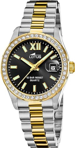 LOTUS Reloj Mujer Analógico de Acero Inoxidable 316l Multi - Movimiento de Cuarzo - Cristal Mineral de Alta Resistencia - Resistente al Agua 10 ATM - Calendario 18978/3 - Freedom Collection