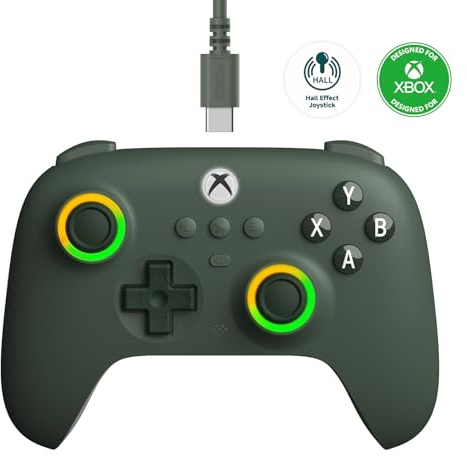 8bitdo Ultimate C Wired Controller for Xbox, RGB Lighting Fire Ring and Hall Effect Joysticks, Compatible with Xbox Series X|S, Xbox One, Windows 10/11 - Officially Licensed (Dark Green)