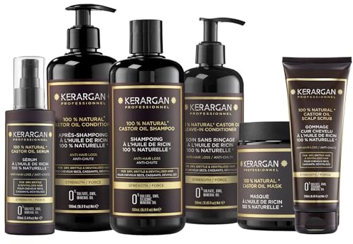 KERARGAN - 6-Stegs Komplett Ricinoljerutin - 3x500ml+100ml+350ml+250ml | Sexstegsrutin med schampo, balsam, hårmask, serum, leave-in-balsam och hårbottenskrubb för komplett vård