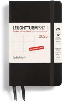 LEUCHTTURM1917 370549 Wochenkalender Pocket (A6) 2025, Schwarz, Deutsch