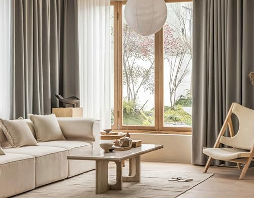 Gualiy Ösen Vorhänge 2er Set Blickdicht, Vorhang Verdunkelung Schlafzimmer Einfarbig Plissee Struktur Gardine Vorhänge B 102 x H 214 cm Gardinen Wohnzimmer Fenster, Grau