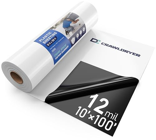 Crawl Space Vapor Barrier - 12 mil (10' x 100'), Heavy Duty Plastic sheeting, Concrete Vapor Barrier Covering for Crawlspace Encapsulation kit, Thick Polyethylene Film, Black and White Panda Film