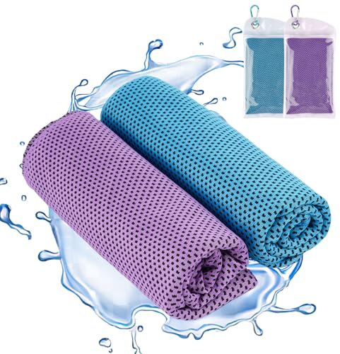 Svalor Cooling Towel, 2 Pack Soft Breathable Cool Towels, Microfibre Sweat Towels (100x30cm), Quick Dry Gym Towel, Ice Towel for Work Out Sports Travel (Blue/Purple)