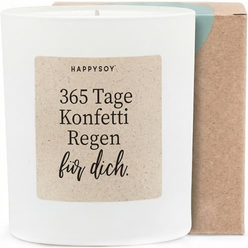 365 Tage Konfettiregen für dich - Duftkerze mit Spruch als Geschenk für Geburtstag, beste Freundin, liebevolle Aufmerksamkeit, Kerze im Glas, blumiger Duft