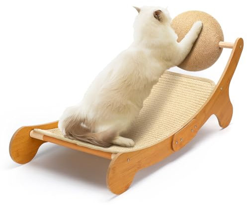 Outamateur Cama rascadora de sisal para gatos, silla hamaca para gatos, sala rascadora 3 en 1, mini silla de playa para gatos con bola de juguete, camas para gatos con almohadilla de sisal extraíble