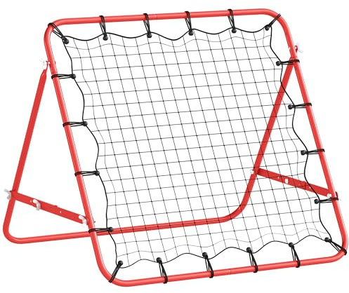 HOMCOM Filet de Rebond en métal avec Angle réglable et 20 Cordes élastiques Filet pour l'entraînement de Football, Tennis, Handball 96 x 80 x 96 cm Rouge