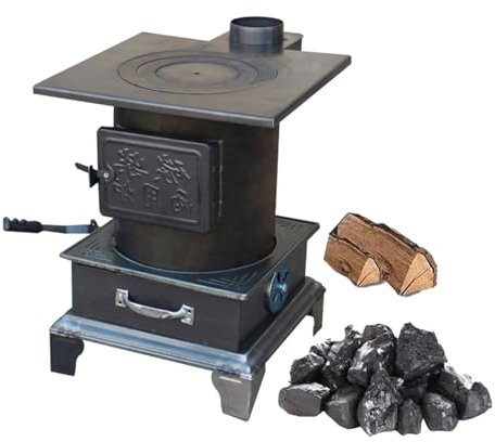 Estufa de Leña Camping, Estufa de Leña para Interiores con Caja Gris Grande, Estufa de Leña de Hierro Fundido, Estufa de Leña Portátil para Interiores, Exteriores, Senderismo, Picnic, Barbacoa