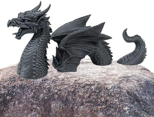 Estatuas góticas de jardín de dragón - Escultura de dragón de jardín | Resina de piezas de dragón artesanías decoraciones de jardín | Duraderas adecuadas para adornos de jardín de césped