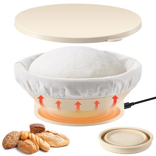 Enhon Heated Round 9 Inch Sourdough Starter Kit 4 Levels Temperature Adjustment Bread Making Tool, Proofing Basket with Liners for Banneton Bread Baking Homemade Essentials