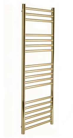 Manissa Boston Brushed Brass Heated Towel Rail 500mm W x 1000mm H | Stainless Steel, Rust-Resistant, Central Heating, Bathroom, Towel Warmer, Wall Mounted