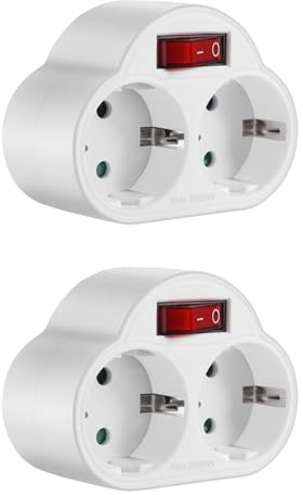CosyCaya 2 Piezas Adaptadores de Enchufe con Interruptor, 250V/16A 3680W Enchufes PortáTiles Enchufe de Placa de Pared para Oficina, Hogar, Viaje Enchufe de la UE
