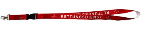 Professionelles Schlüsselband für den Rettungsdienst – Lanyard mit abnehmbarem Schlüsselteil | 20 mm Bandbreite | Metall-Karabinerhaken | 99 cm Länge | In Rot oder Blau mit Aufschrift RETTUNGSDIENST