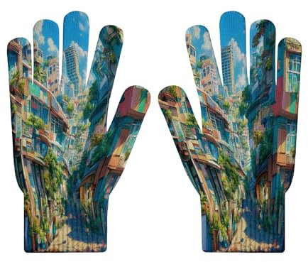 MLSOWM natürliche LandschaftStrickhandschuhe Winter Handschuhe Herren Touchscreen Winter bunte Stadt Handschuhe Flexible und Angenehm Weiche Fingerhandschuhe