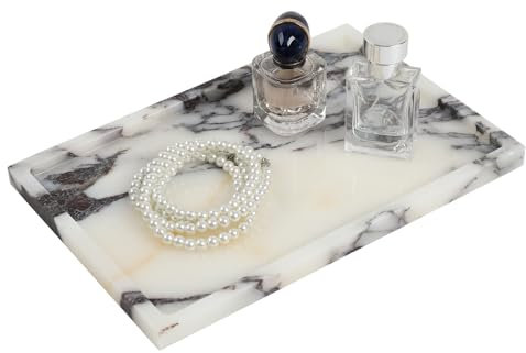 Adolif Plateau rectangulaire en marbre pour parfum, cosmétiques, bijoux, bougies, 30,5 x 20,3 cm