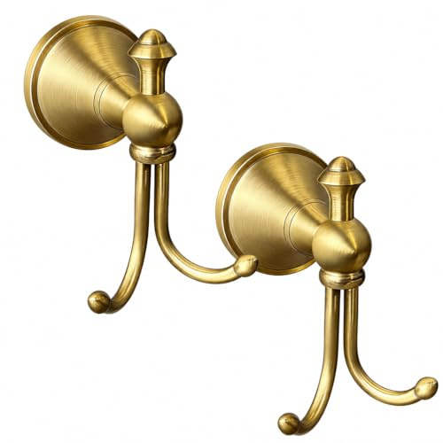 Vintage Antique Brass Horn Shape Hook Curved Towel Robe Coat Wall Mount | Solid brass curved horn hook with antique finish, rustproof dual hook design for robes towels coats, easy wall installation