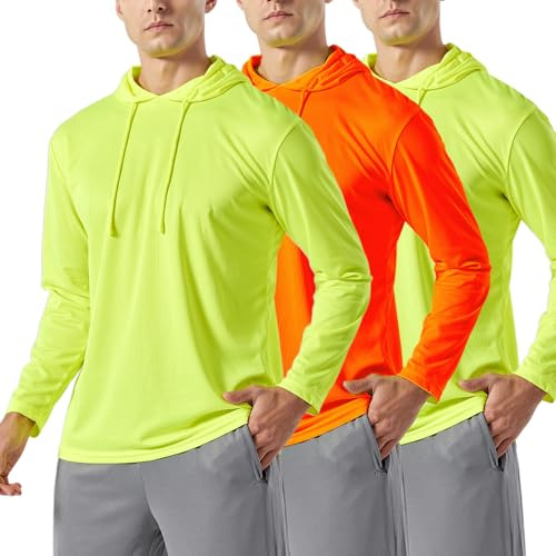 3PC Men’s UPF 50+ Sun Protection Lightweight Long Sleeve Hoodie, Quick-Dry SPF UV Shirt for Outdoor Active Wear