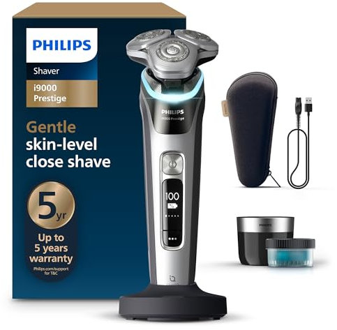 Philips Shaver i9000 Prestige, Wet & Dry Electric Shaver, Dark Slate Nova, with Skin IQ Technology, Triple Lift & Cut System, 360 Rotating Dual SteelPrecision Blades, Model XP9205/30