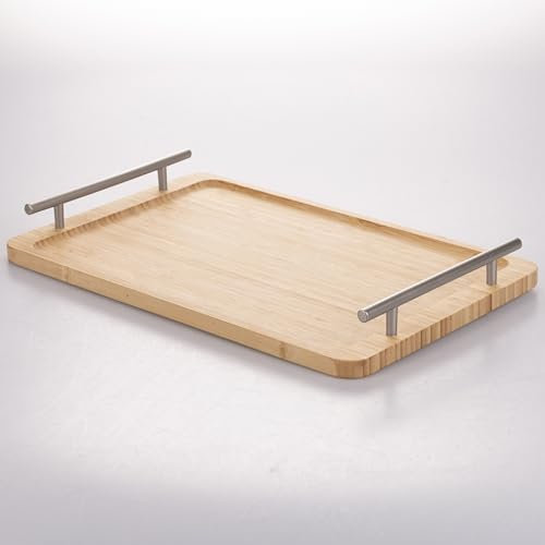 Vassoio rettangolare in bambù, 50x30 cm, manici silver, Natural
