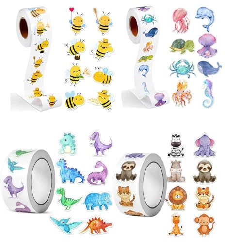 Yuannee Cute Animal Stickers,2000 PCS Tags Animals Sticker for Christmas Round Label Stickers Ocean Animal Dinosaur Sticker for Birthday Teacher Reward Decoration