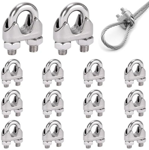 14 Pcs Morsetti Cavo Acciaio,Fermacavo In Acciaio Inox Clip 304, Forma A U Morsetto Per Fune Metallica,Morsetti Per Filo Stendibiancheria,Adatta Per Cavi In ​​Acciaio Ø 4 Mm.