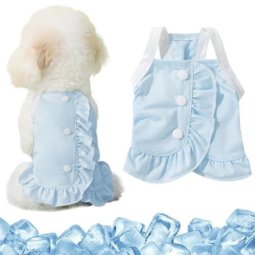 Vestito Rinfrescante per Cani - Top Smanicato Traspirante ad Asciugatura Rapida con Volants, Abbigliamento Estivo per Cani di Taglia Piccola/Media e Gatti