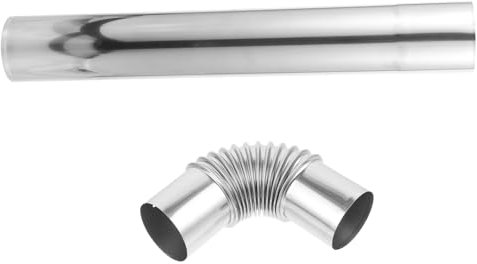 Lurrose Tuyau D'évacuation de Fumée en Acier Inoxydable Argenté 1 Set Raccord Droit et Coude Incliné 60° pour Conduit de Cheminée, Installation Facile