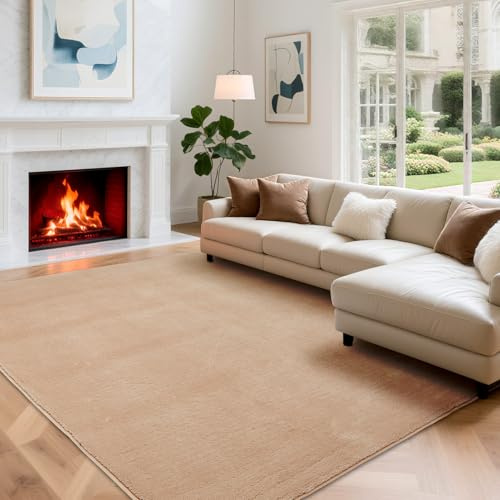 Puremy Wohnzimmerteppich, Kurzflor Flauschiger Weich, 200x280cm, Beige | Teppiche Wohnzimmer Deko Waschbarer & Anti-Rutsch Modern Einfarbiges für Schlafzimmer, Kinderzimmer