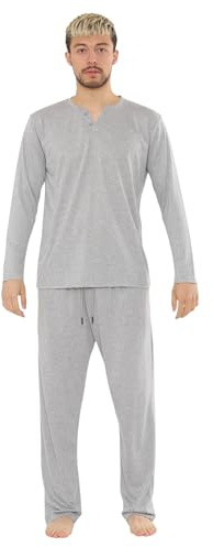 Malay Mens Jersey Henley Pyjama Set Long Sleeve Lounge Sleepwear Loungewear M-XXL