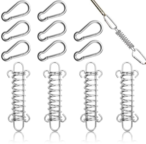 Spannfeder Zugfedern Set, 4 StüCk Edelstahl Sonnensegel Zugfeder und 8 Stück Karabiner Hochfeste Zugfeder für Campingzelt Sonnensegel Markise
