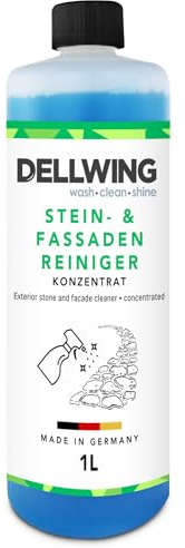 Dellwing Detergente per pietra e facciate 1 l, rimuovi alghe e muschio per facciate, intonaci, muri e pietre, concentrato, Made in Germany