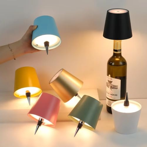 Nordreach Wireless Bottle Lamp, 3 Colors Dimmable, Wine Bottle Lamp Embed Touch Control USB Rechargeable Desk Lamp for Bars, Restaurant, Living, Bedroom & Room Decor (Gold)