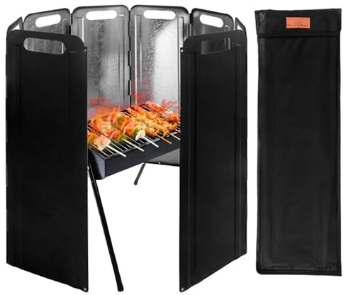 Paravento per fornello da campeggio – Schermo pieghevole portatile con borsa, resistente al calore | scudo in ferro zincato per cucina esterna, campeggio, barbecue, escursionismo, viaggi