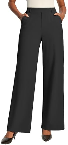 IUGA Womens Dress Pants Wide Leg Pull On Work Pants Women Stretchy High Waisted Business Casual Trousers Slacks with Pockets Black