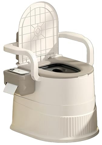RVTENRIO Ergonomic Portable Toilet with Lid and Tissue Holder – Khaki