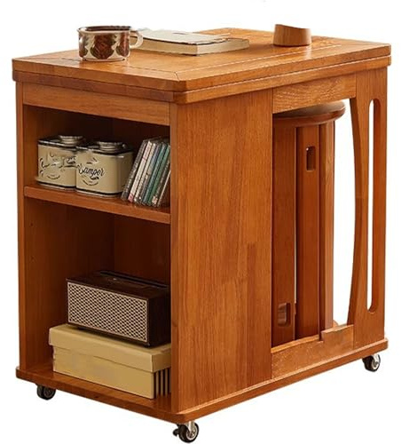 Scrivania pieghevole mobile in legno di ciliegio con sgabello impilabile Tavolo multifunzione 4 in1 per intrattenimento caffè e lavoro