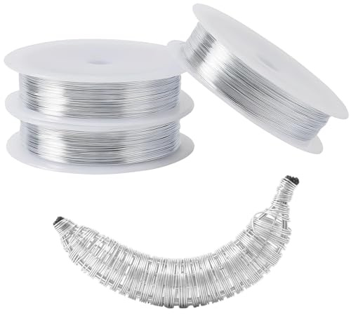 3 Stück Basteldraht Silber, 3 Rollen Dünner Silberdraht Zum Basteln,0.3mm Silberdraht 500cm Basteldraht Edelstahl Geflochten,Zum Basteln Schmuckherstellung DIY-Projekte Von Schmuck Kreativen Projekten