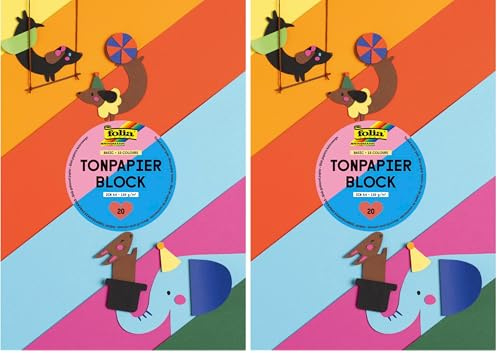 folia 600 - Block mit Tonpapier, 130 g/m², DIN A4, 20 Blatt, sortiert in 10 Farben, ideale Grundlage für vielfältige Bastelarbeiten wie Fensterbilder, Scrapbooking, Kartengestaltung (Packung mit 2)