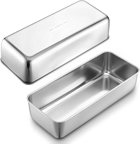 Herogo 2 Stück Edelstahl Kastenform Groß für Kuchen - 31,5 x 13,6 x 7.5cm | Brotbackform Brotform für Metallbackform Bananenbrot/Lasagne/Toast, Rechteckig Ungiftig Gesunde Backform, Spülmaschinenfest