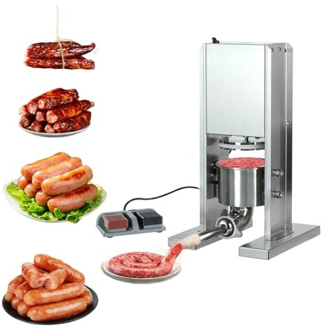 FahQuintuple Electric Sausage Stuffer, 2L Stainless Steel Vertical Sausage Maker, Commercial Electric Sausage Filler with 3 Tubes and Foot Pedal, Home & Commercial
