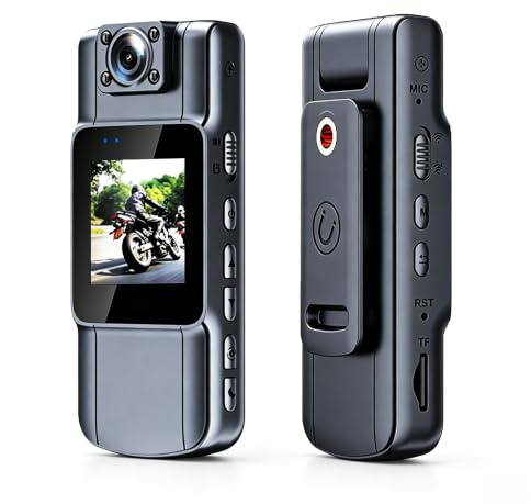 TIANHENGMart Telecamera wireless per il corpo, videocamera da casco per moto, 1080p HD Smart Camera con obiettivo rotante a 180°, registratore esterno wireless per ciclismo e motociclismo, schermo da