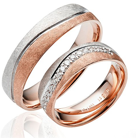 JC Trauringe Gold 333 Paarpreis Bicolor Rotgold Weißgold I Eheringe breit 5,5 mm I Edle Partnerringe mit Gravur in edler Schatulle I 2 Hochzeitsringe Herrenring ohne & Damenring mit Steinen I J139S