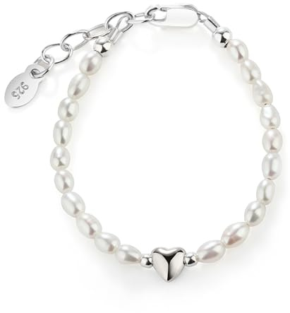 Cherished Moments 925 Sterling Silver Dainty Cultured Pearl Baby Bracelet Accented with Silver Heart for Infants or Newborn Little Girls (SM)