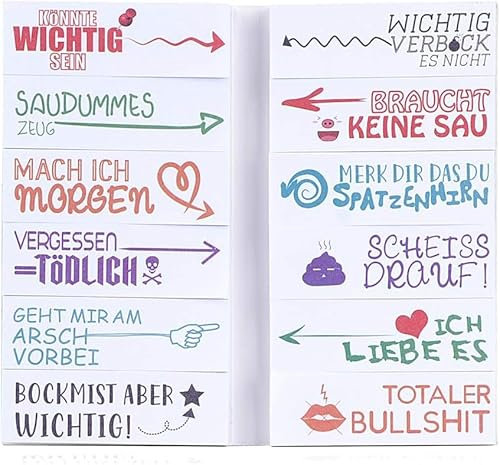 600 Blätter Lustige Haftnotizen (12 Muster x 50 Blatt) - Bunte Klebezettel für Studenten - als Büro Gadgets zum Markieren und Geschenk Idee